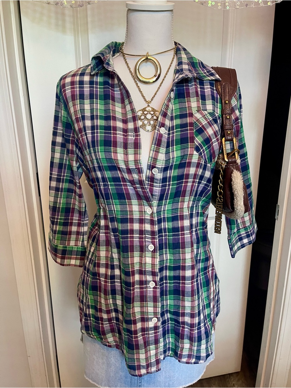 Forever 21 : Plaid Button Up Shirt with Corset Back!!